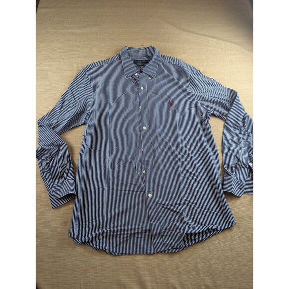 Ralph Lauren Shirt Mens XL Big Blue White Stripe Button Down Preppy Classic - Picture 1 of 6